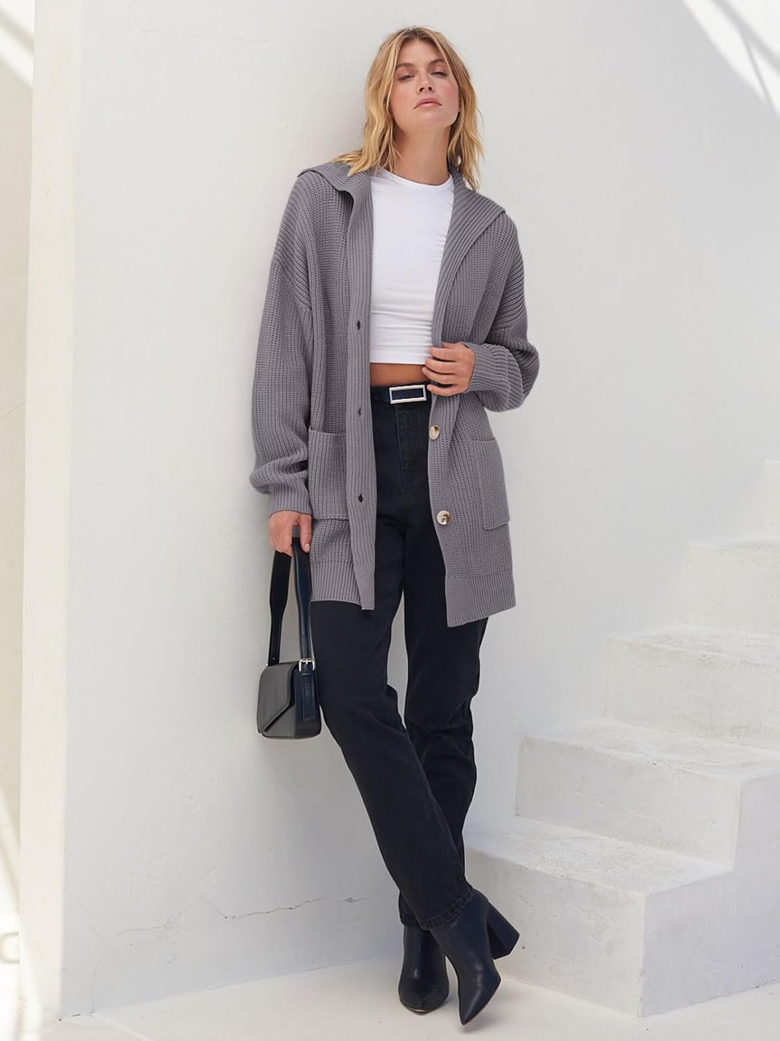 Women's Long Sleeve Button Lapel Oversized Cardigan