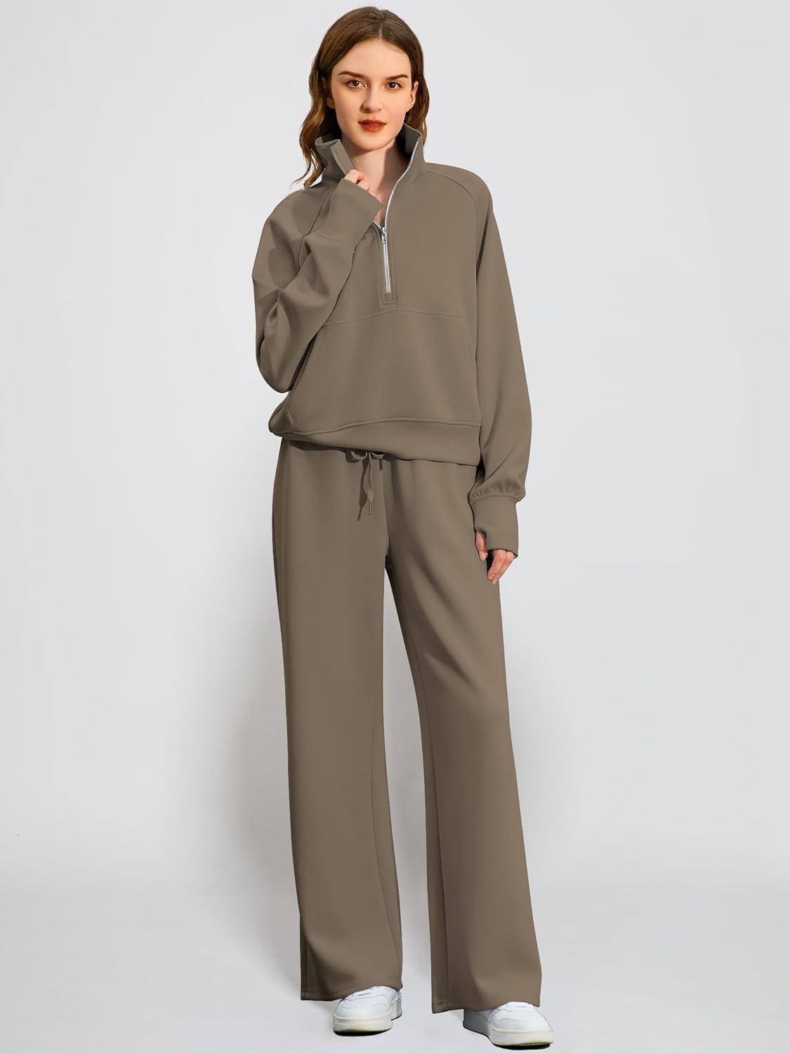 2024 Oversized Half Zip Sweatshirt Wide Leg Sweatpant Set Sweatsuit Tracksuit