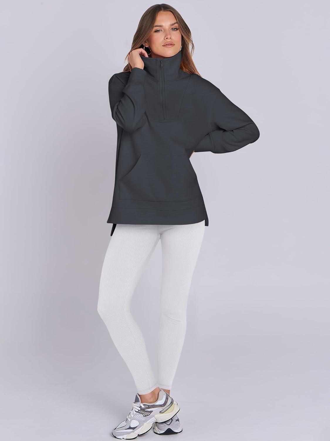 Oversized High Neck Half Zip Knit Sweatshirts
