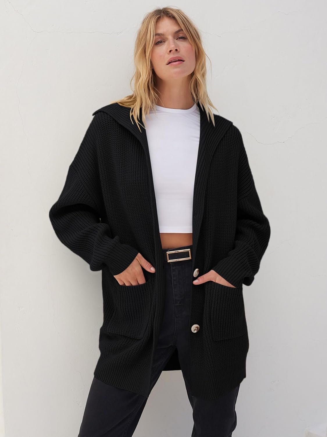 Women's Long Sleeve Button Lapel Oversized Cardigan