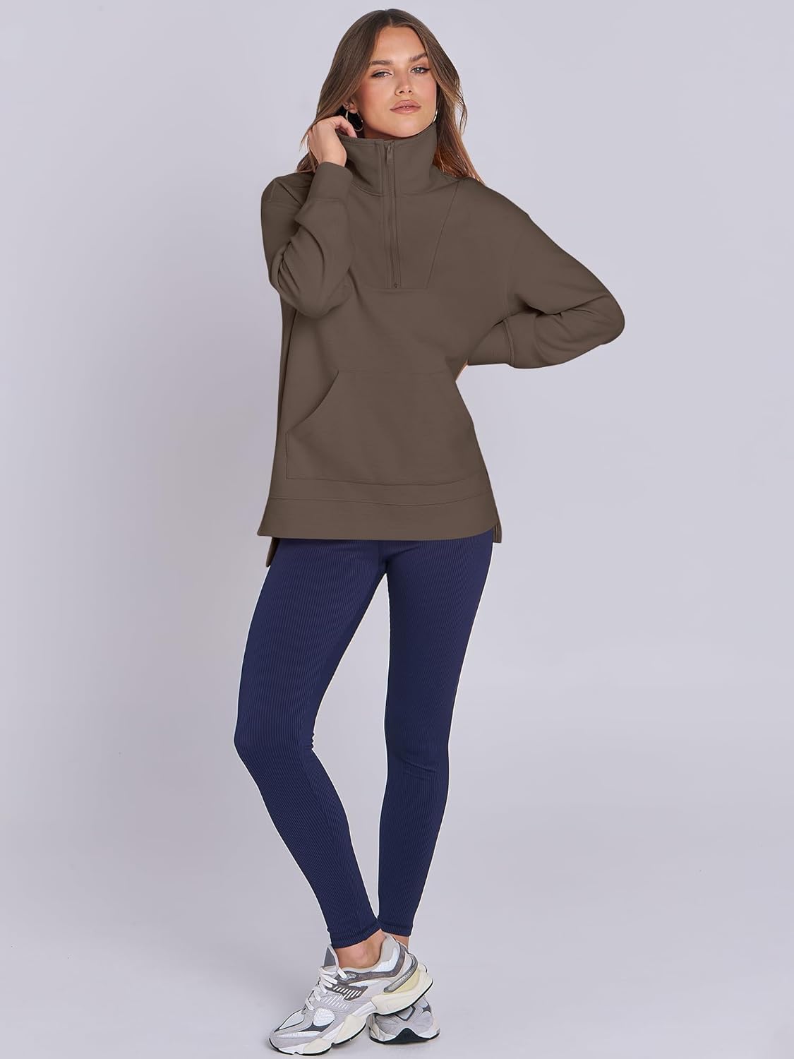 Oversized High Neck Half Zip Knit Sweatshirts