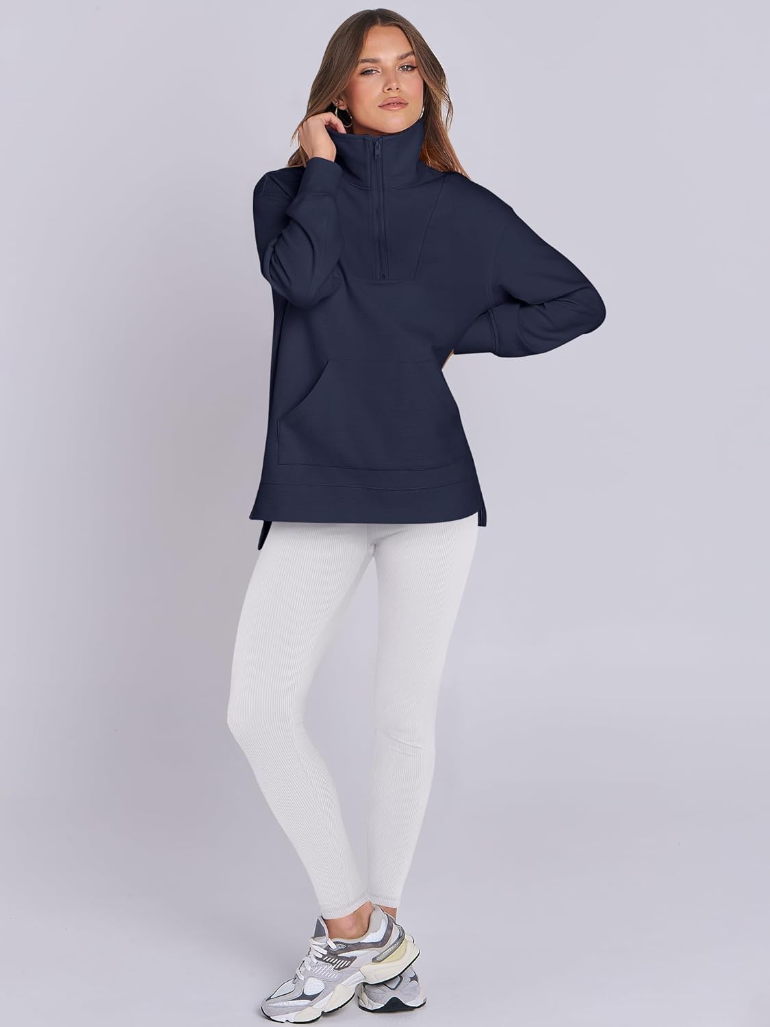 Oversized High Neck Half Zip Knit Sweatshirts