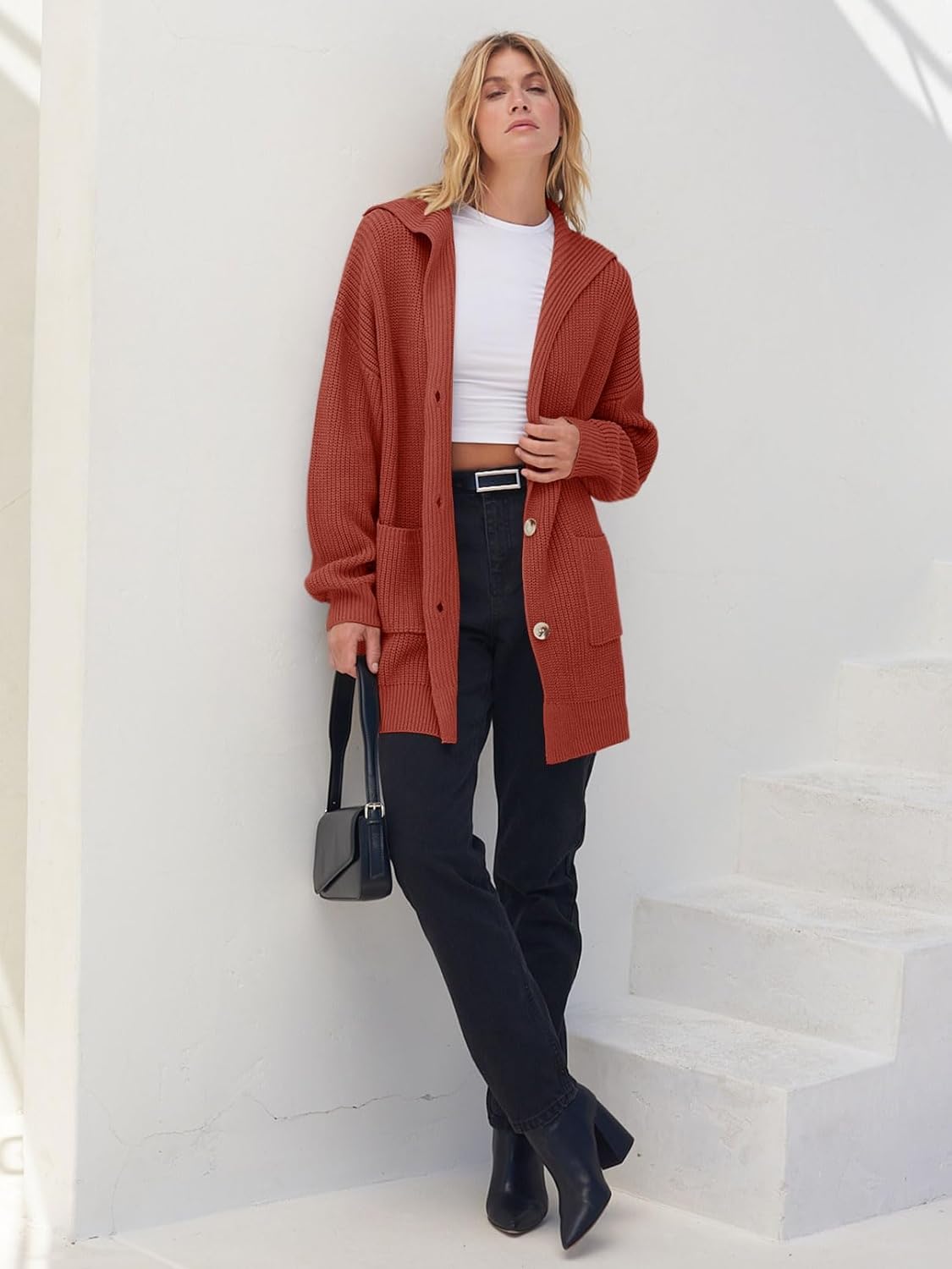 Women's Long Sleeve Button Lapel Oversized Cardigan