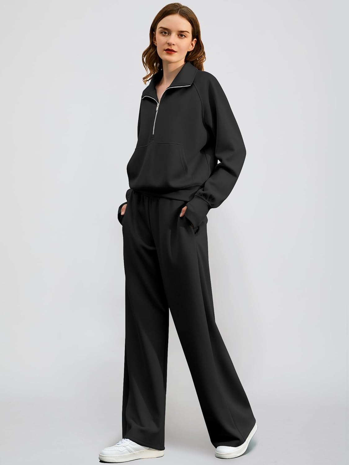 2024 Oversized Half Zip Sweatshirt Wide Leg Sweatpant Set Sweatsuit Tracksuit