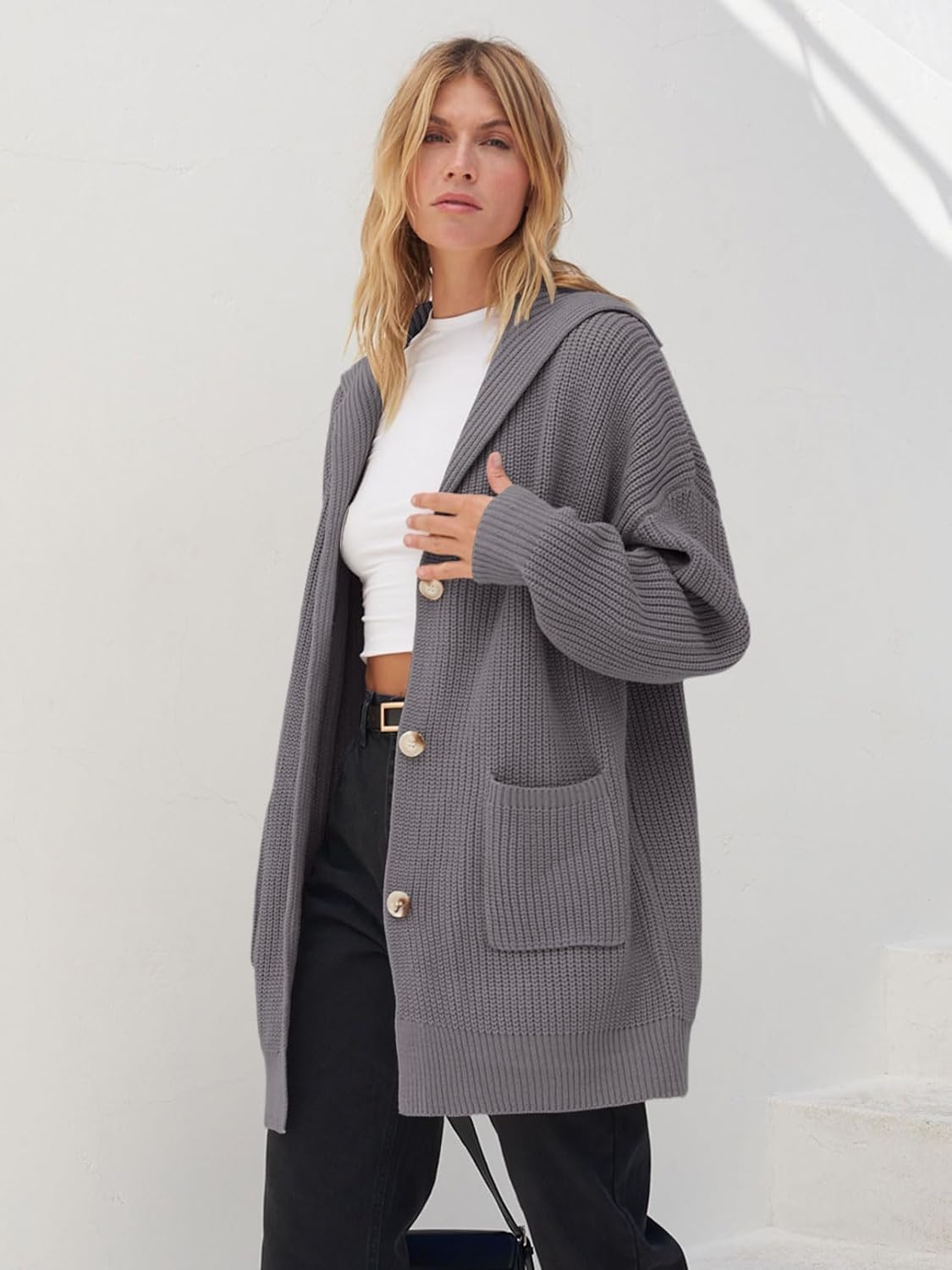 Women's Long Sleeve Button Lapel Oversized Cardigan