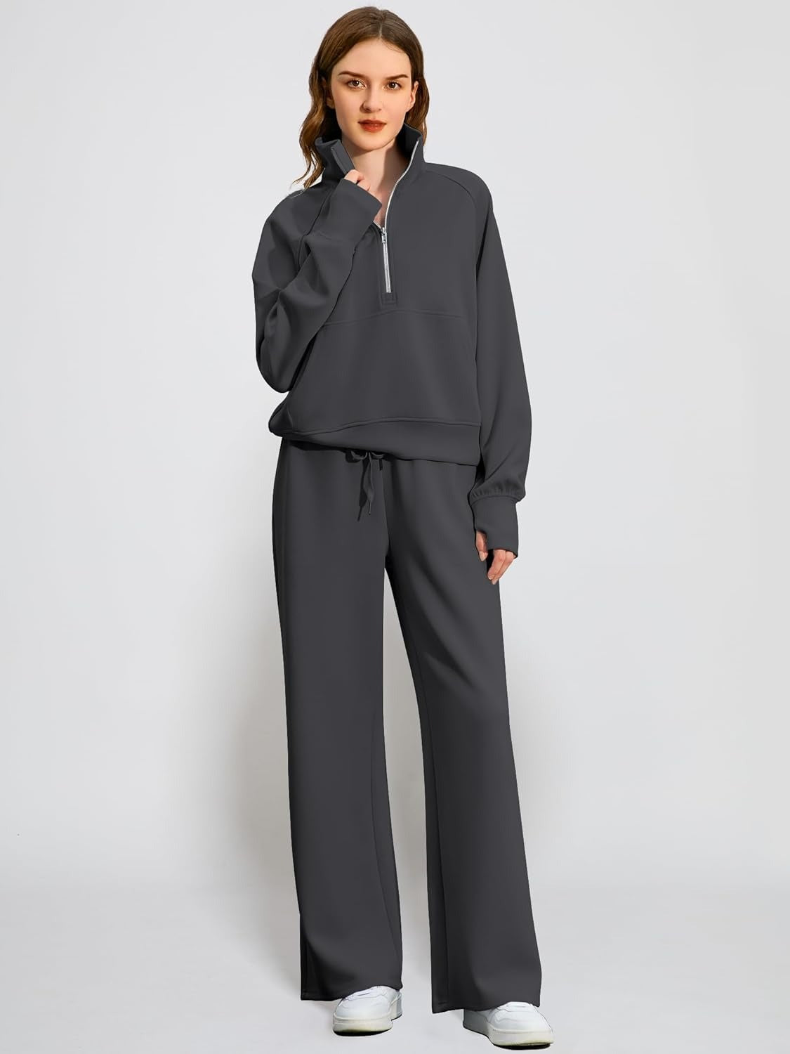 2024 Oversized Half Zip Sweatshirt Wide Leg Sweatpant Set Sweatsuit Tracksuit