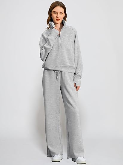 2024 Oversized Half Zip Sweatshirt Wide Leg Sweatpant Set Sweatsuit Tracksuit