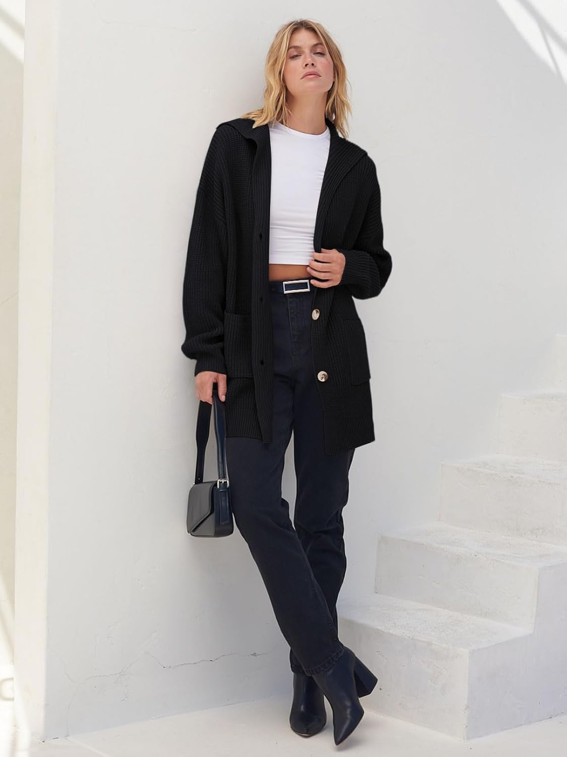 Women's Long Sleeve Button Lapel Oversized Cardigan