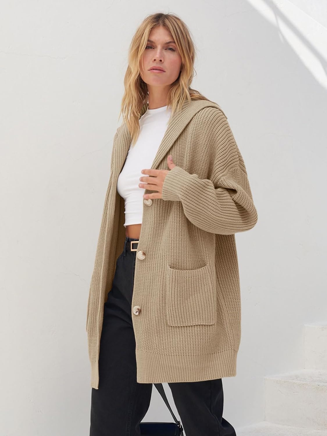 Women's Long Sleeve Button Lapel Oversized Cardigan