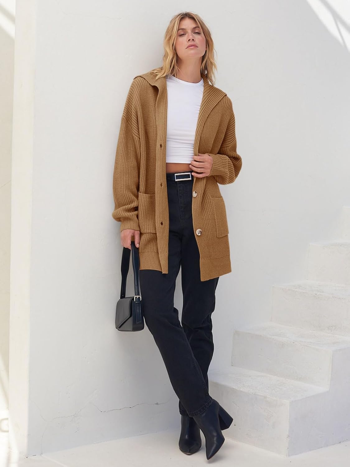 Women's Long Sleeve Button Lapel Oversized Cardigan