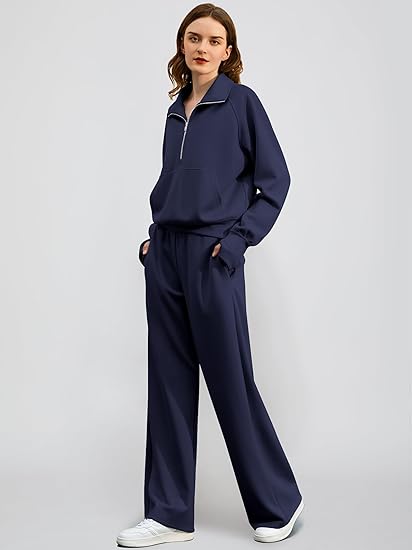 2024 Oversized Half Zip Sweatshirt Wide Leg Sweatpant Set Sweatsuit Tracksuit