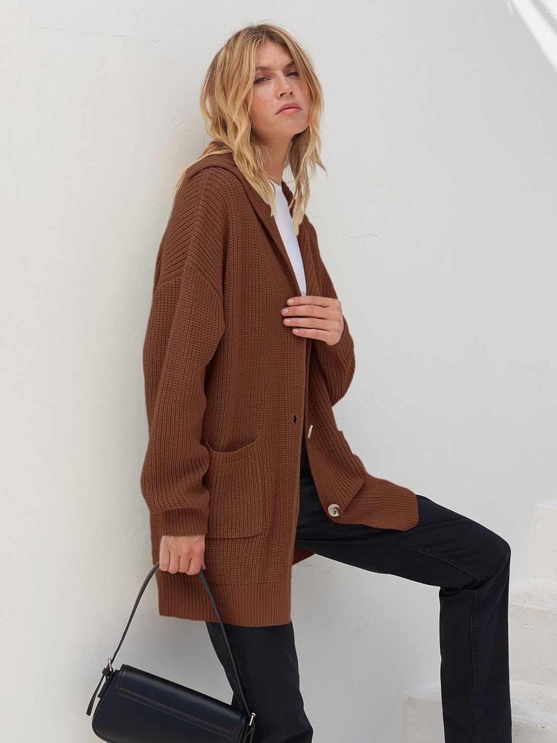 Women's Long Sleeve Button Lapel Oversized Cardigan