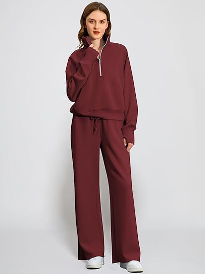 2024 Oversized Half Zip Sweatshirt Wide Leg Sweatpant Set Sweatsuit Tracksuit