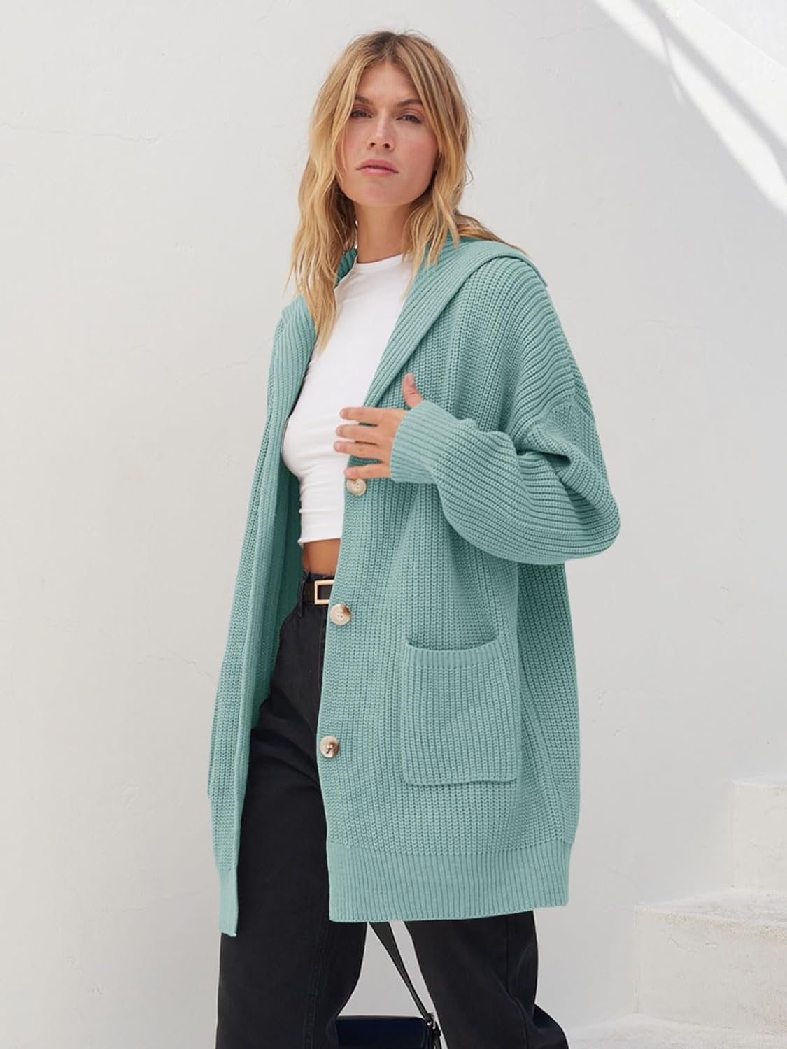 Women's Long Sleeve Button Lapel Oversized Cardigan