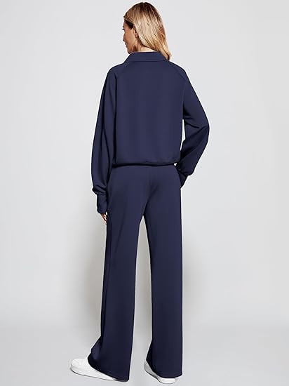 2024 Oversized Half Zip Sweatshirt Wide Leg Sweatpant Set Sweatsuit Tracksuit