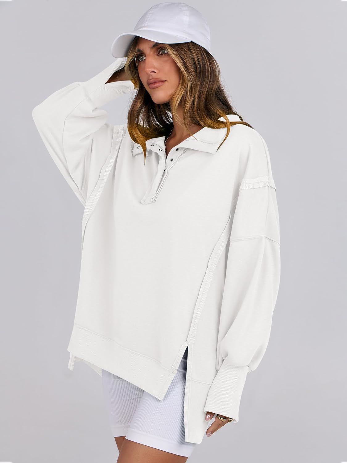 Women's Oversized Casual Loose Button Up Henley Pullover Sweatshirts