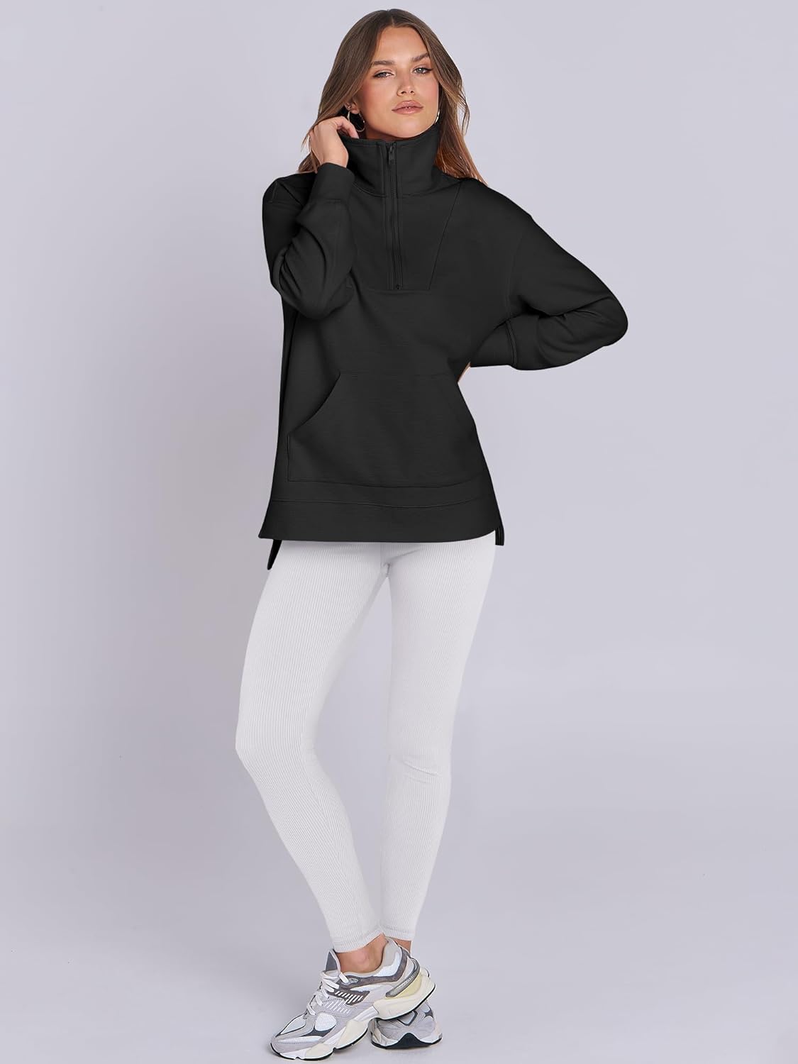 Oversized High Neck Half Zip Knit Sweatshirts