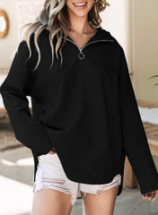 Women's Long Sleeve Half Zipper Pocket Sweatshirt Pullover -Buy 2 Free Shipping