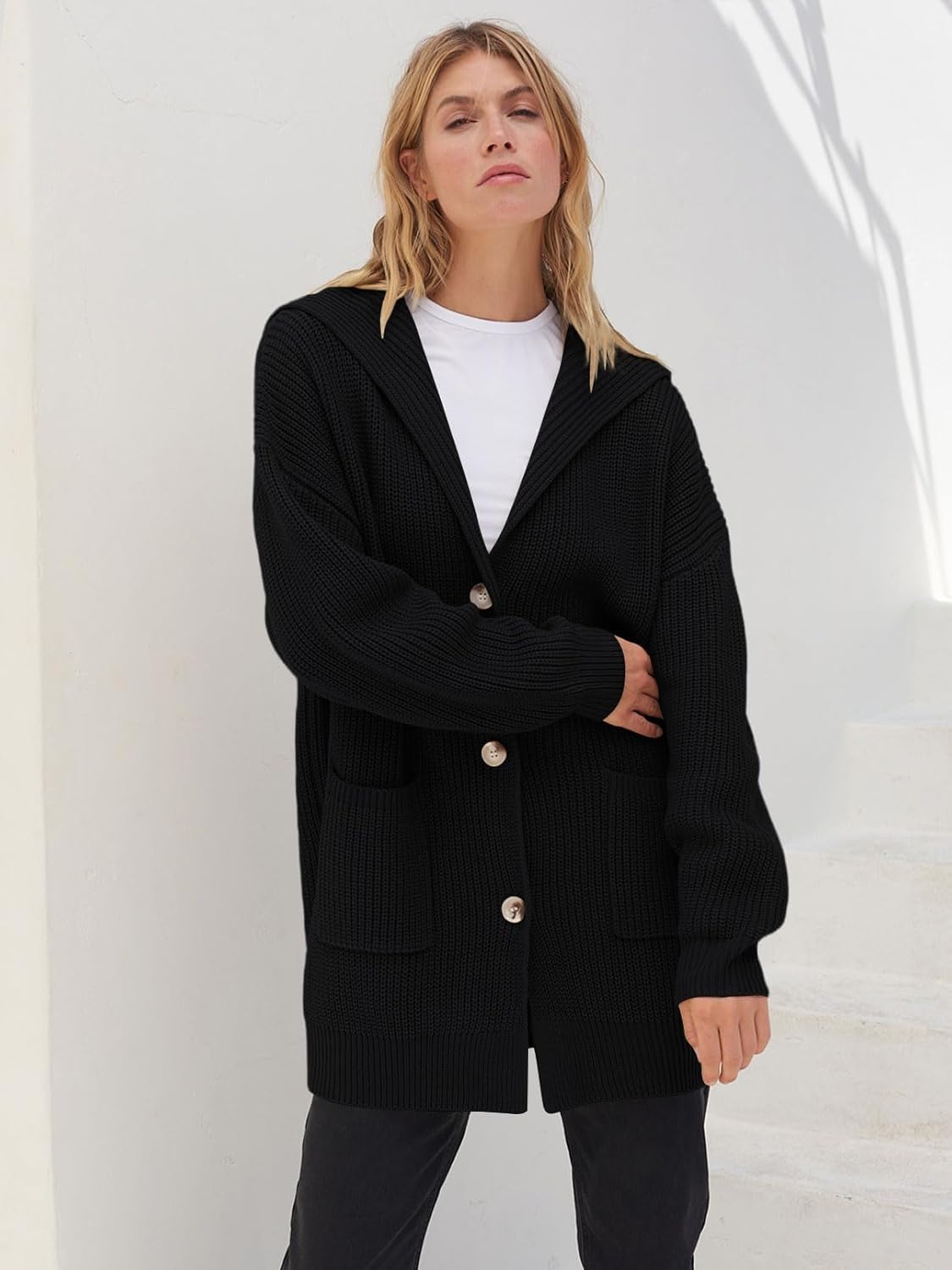 Women's Long Sleeve Button Lapel Oversized Cardigan