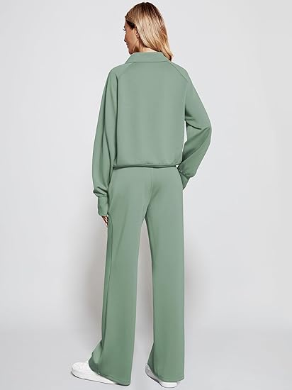 2024 Oversized Half Zip Sweatshirt Wide Leg Sweatpant Set Sweatsuit Tracksuit