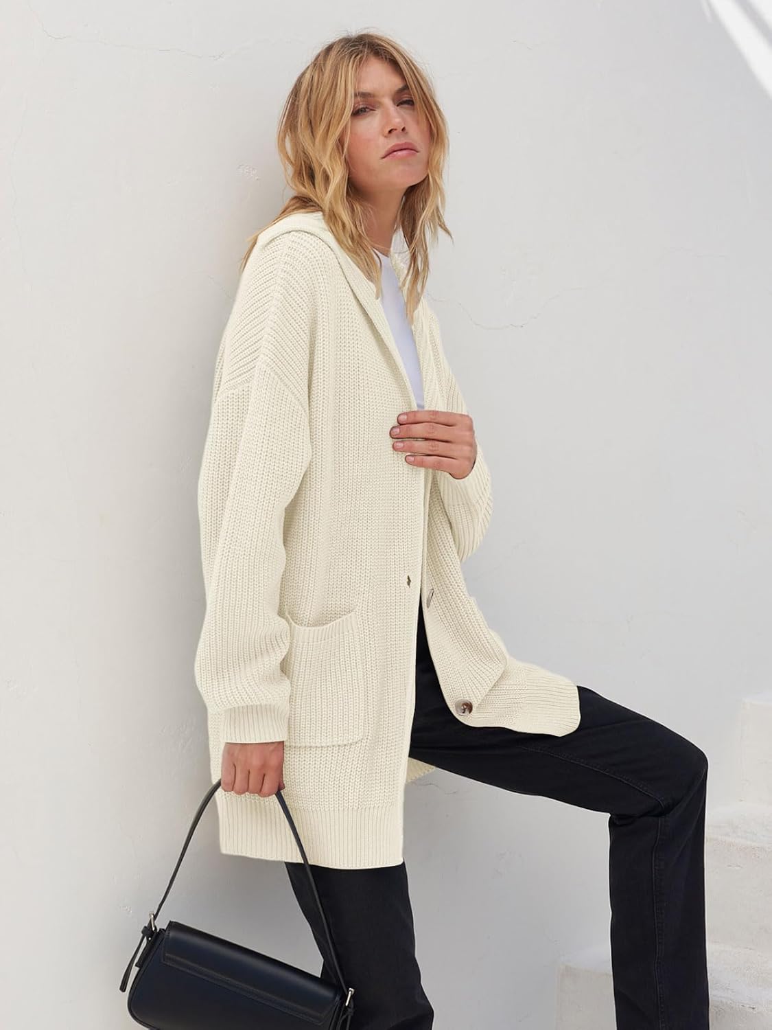 Women's Long Sleeve Button Lapel Oversized Cardigan