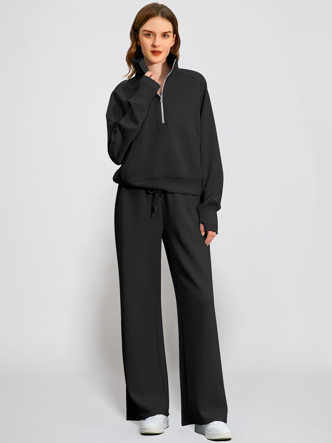 2024 Oversized Half Zip Sweatshirt Wide Leg Sweatpant Set Sweatsuit Tracksuit