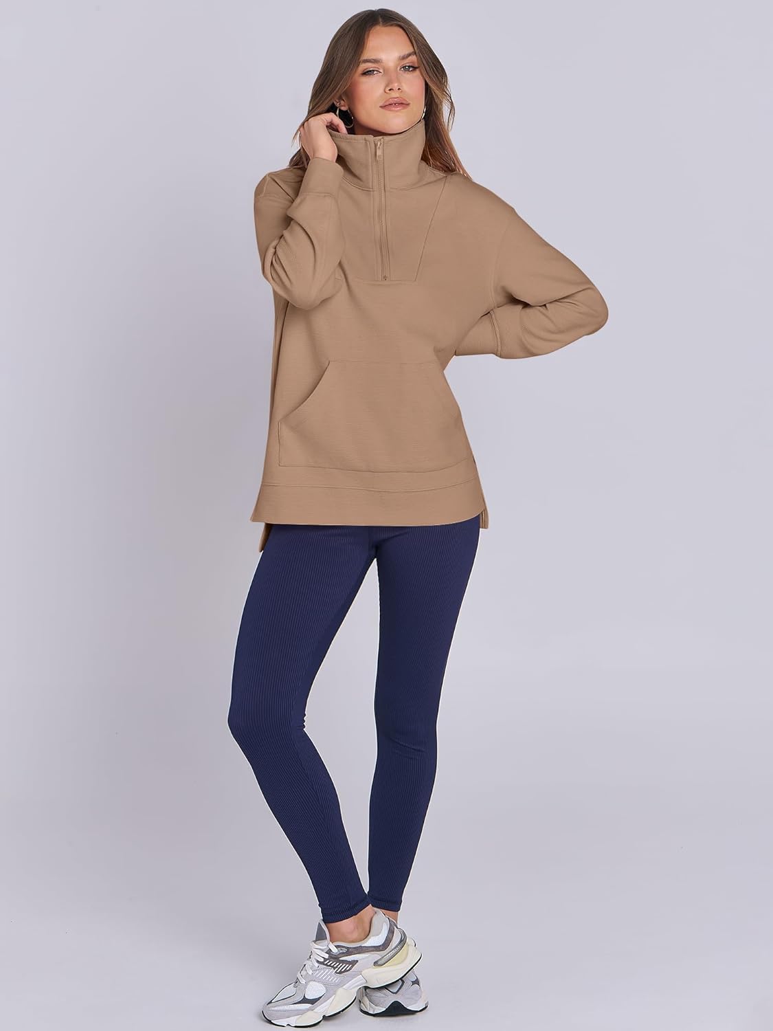 Oversized High Neck Half Zip Knit Sweatshirts