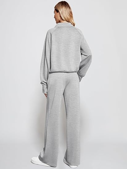 2024 Oversized Half Zip Sweatshirt Wide Leg Sweatpant Set Sweatsuit Tracksuit