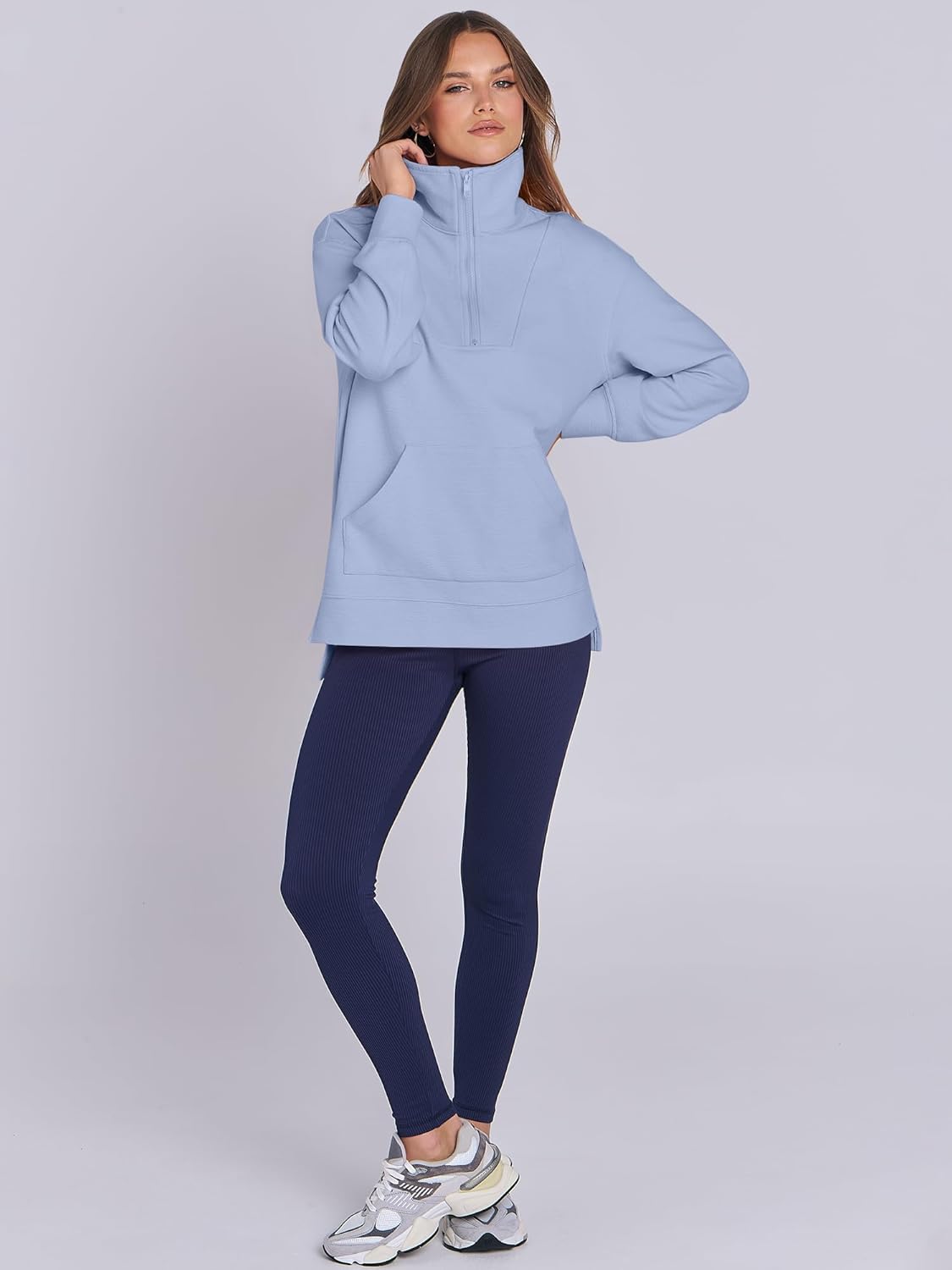 Oversized High Neck Half Zip Knit Sweatshirts