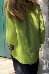 Usphonecards - Women Solid Color Cotton And Linen Long Sleeve Shirt