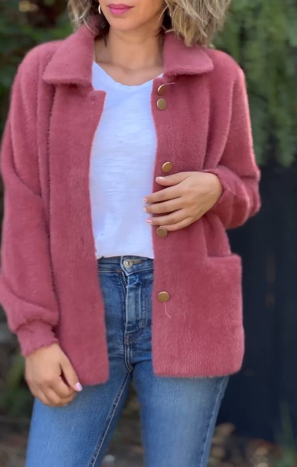 Warm Plush Fleece Button Casual Coat Top