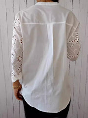 Women's Solid Color V-Neck Hollow Design Casual Shirt