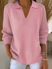 Women's Lapel Long Sleeve Solid Color Casual Sweater