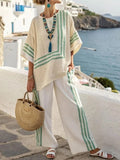 Ladies' Round Neck Striped Loose Casual Suit