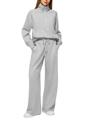 2024 Oversized Half Zip Sweatshirt Wide Leg Sweatpant Set Sweatsuit Tracksuit