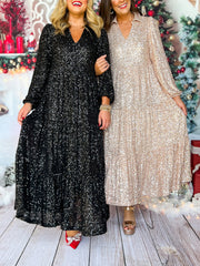 Sequin Long Sleeve Maxi Dress