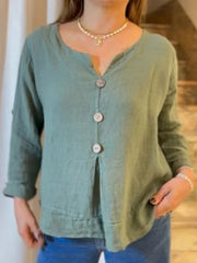 Women's Long Sleeve V-Neck Solid Color Notch Collar Shirt Casual Button-Down Shirt Top