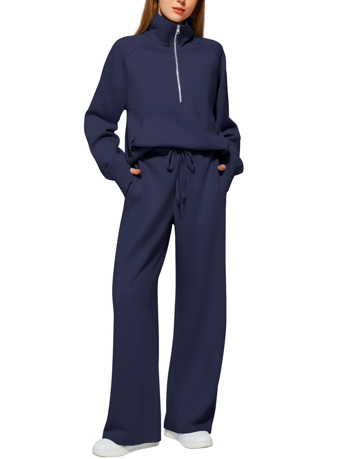 2024 Oversized Half Zip Sweatshirt Wide Leg Sweatpant Set Sweatsuit Tracksuit