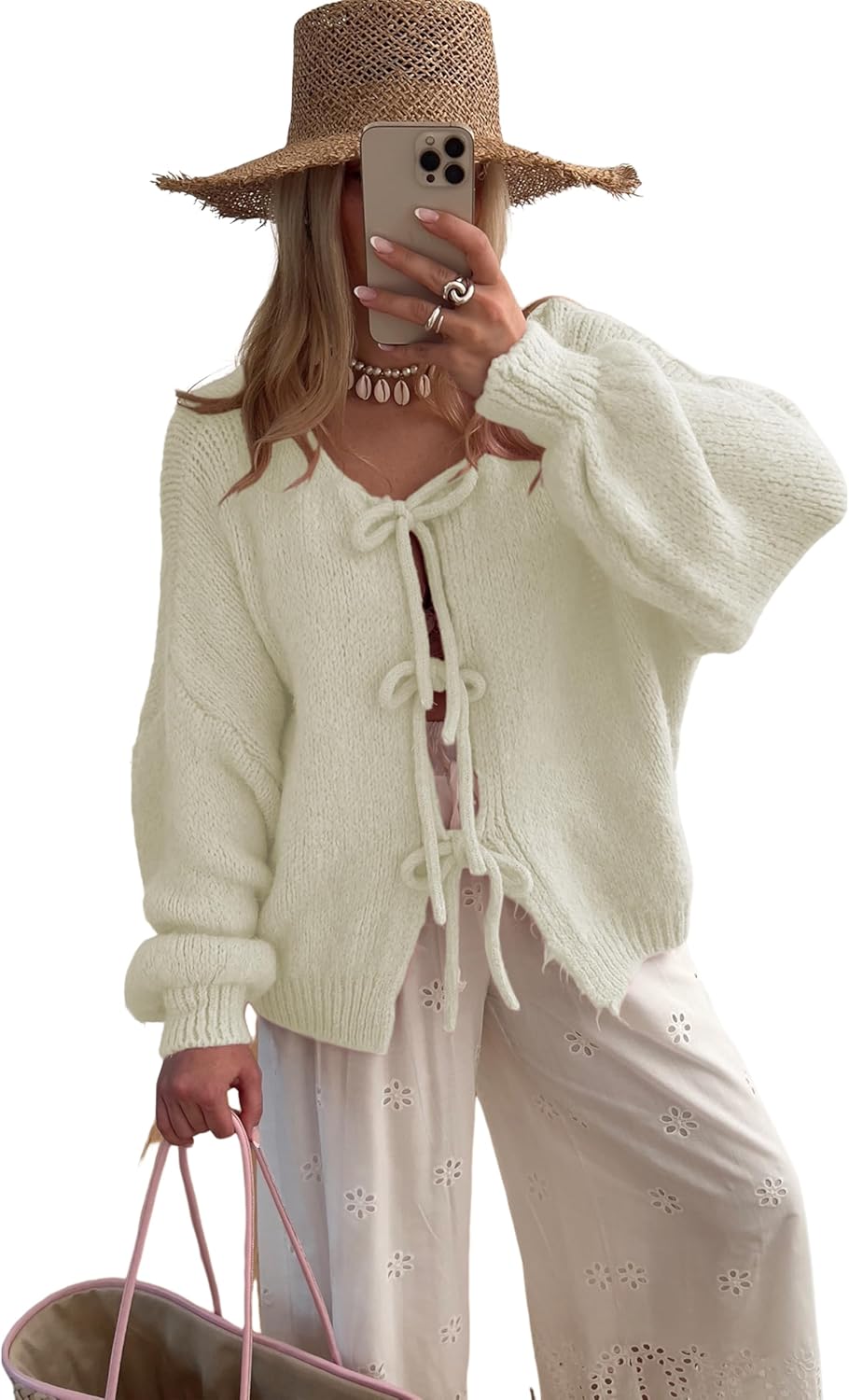 Bowtie Oversized Knit Sweater Cardigan