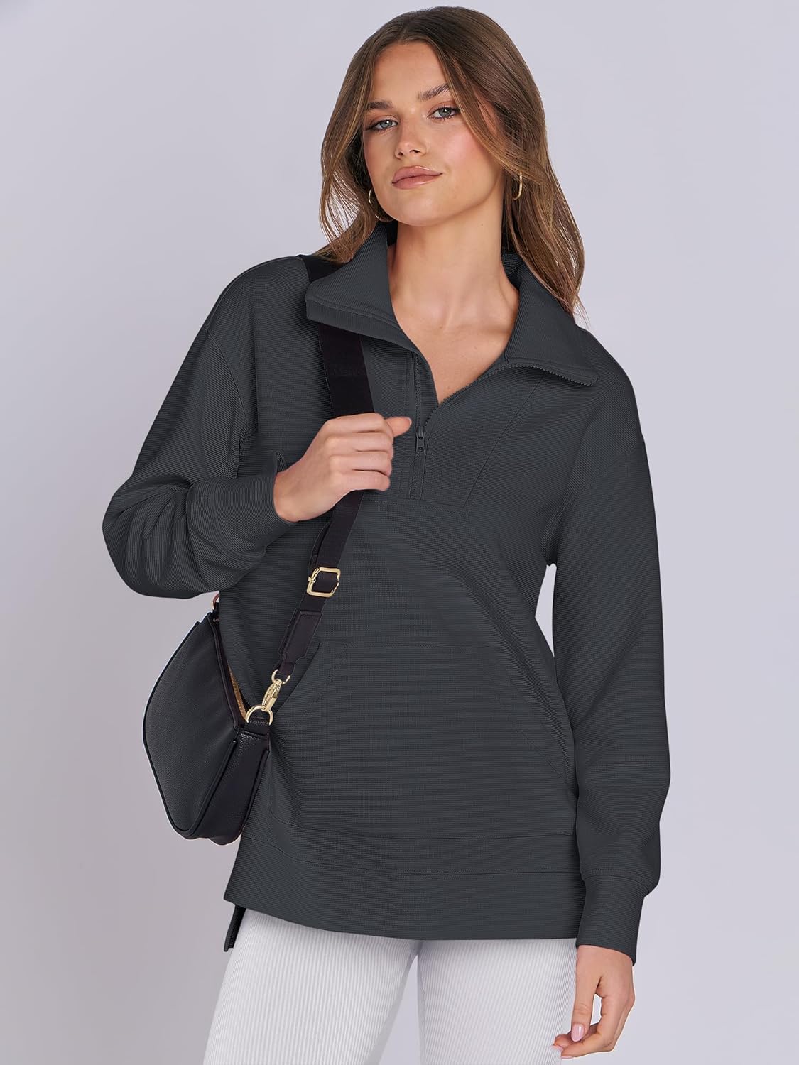 Oversized High Neck Half Zip Knit Sweatshirts