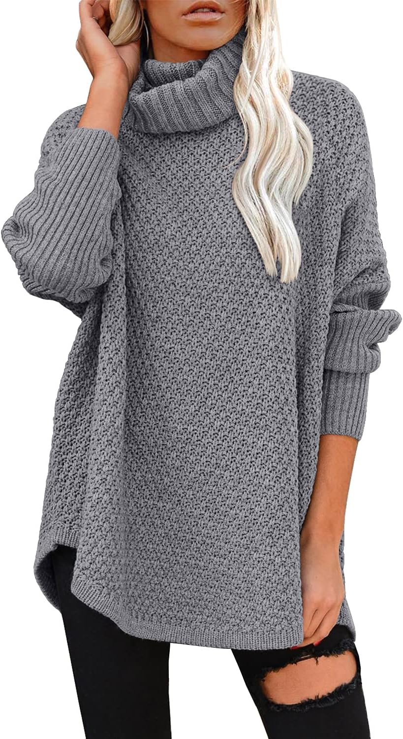 Women's Oversized Turtleneck Long Sleeve Casual Pullover Knit Tunic Sweater
