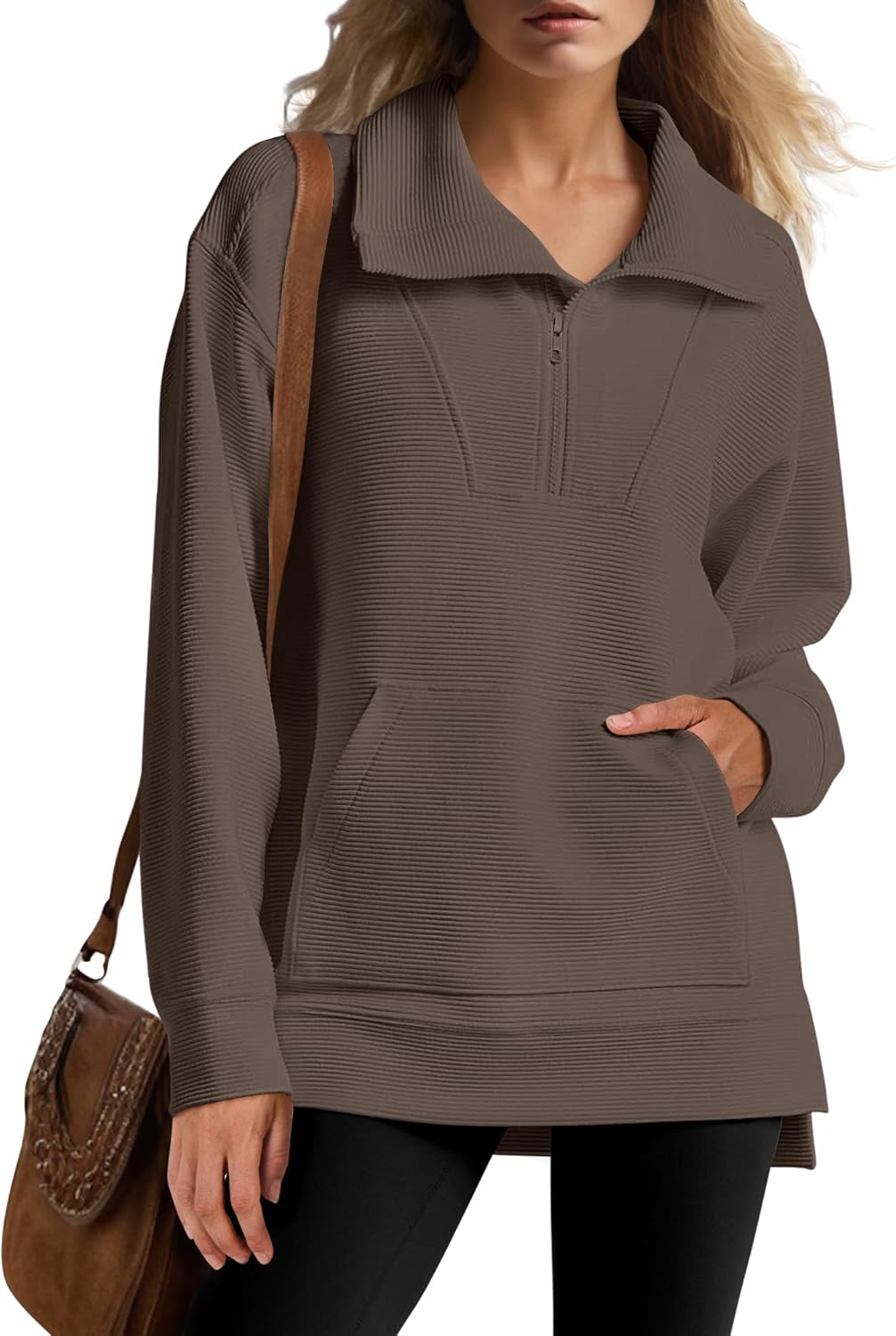 Oversized High Neck Half Zip Knit Sweatshirts