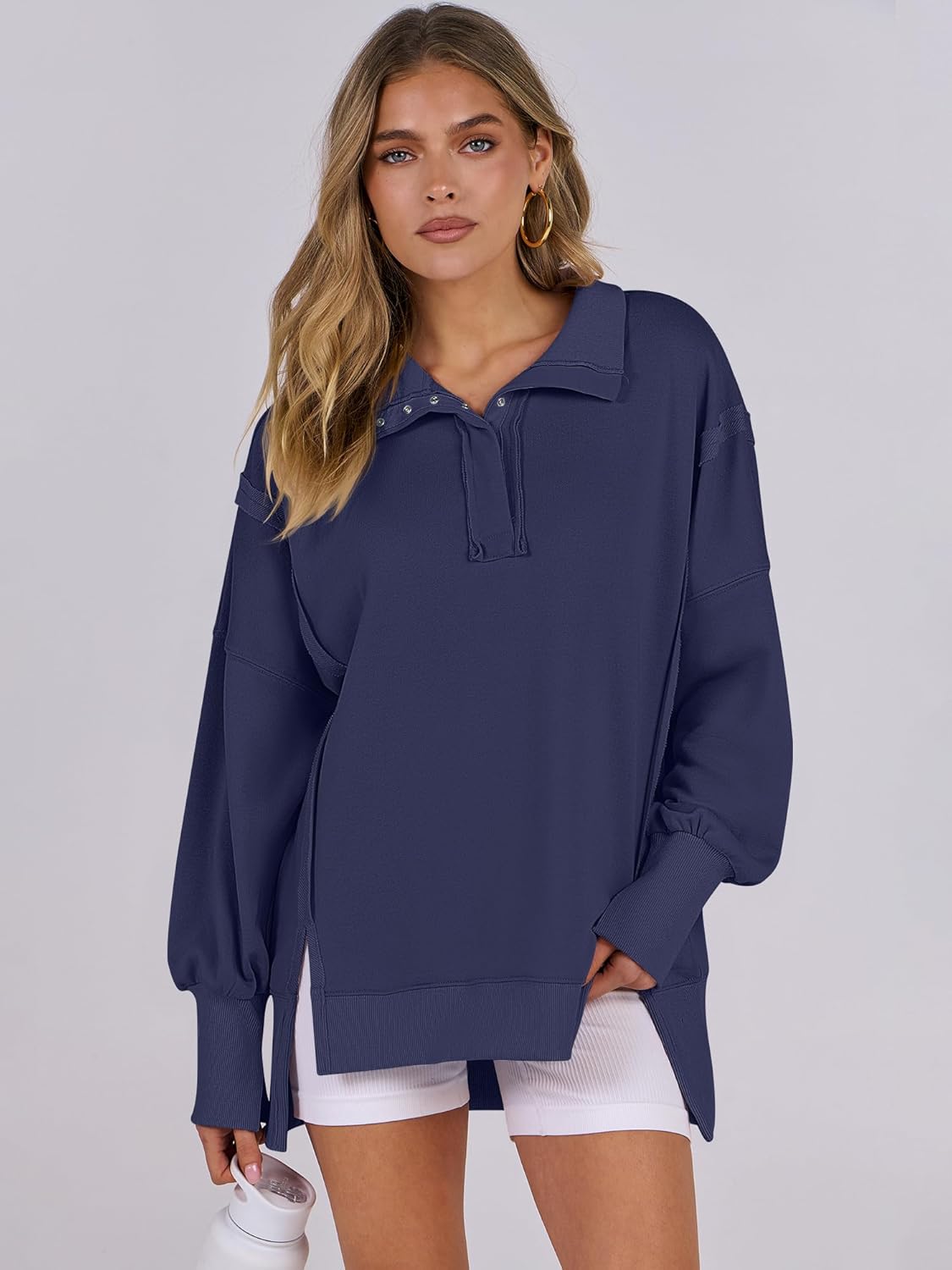 Women's Oversized Casual Loose Button Up Henley Pullover Sweatshirts