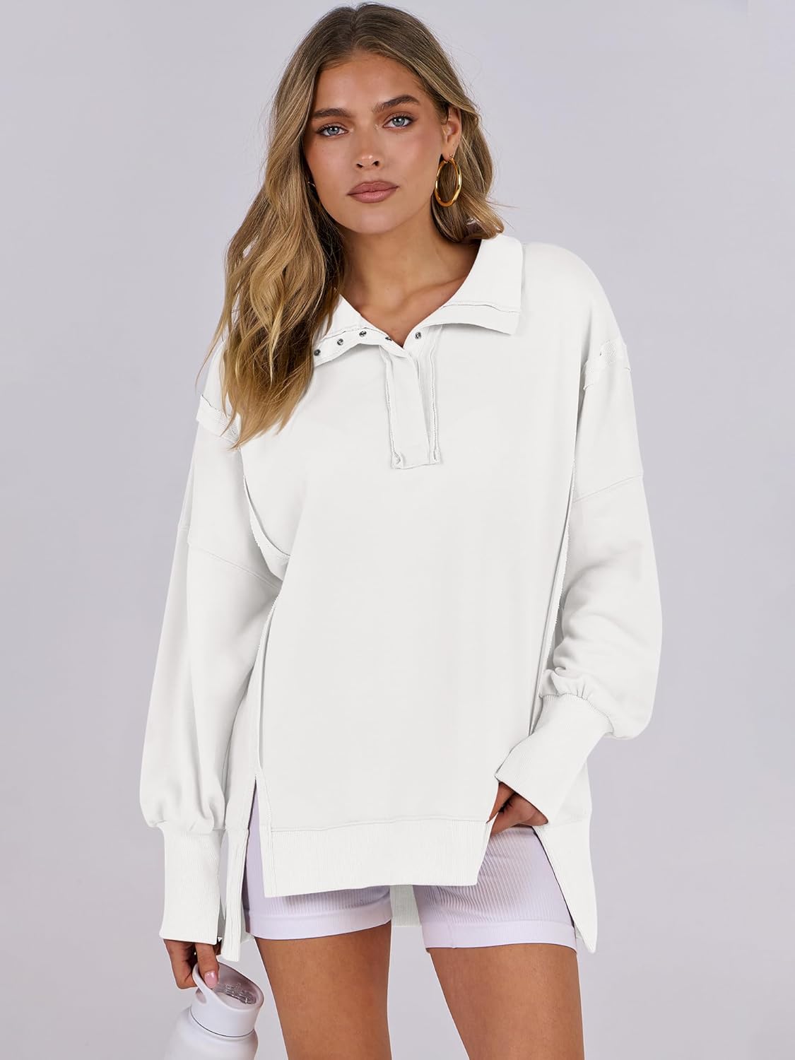 Women's Oversized Casual Loose Button Up Henley Pullover Sweatshirts