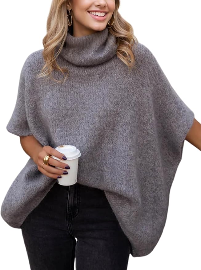 Womens Turtleneck Short Batwing Sleeve Sweater