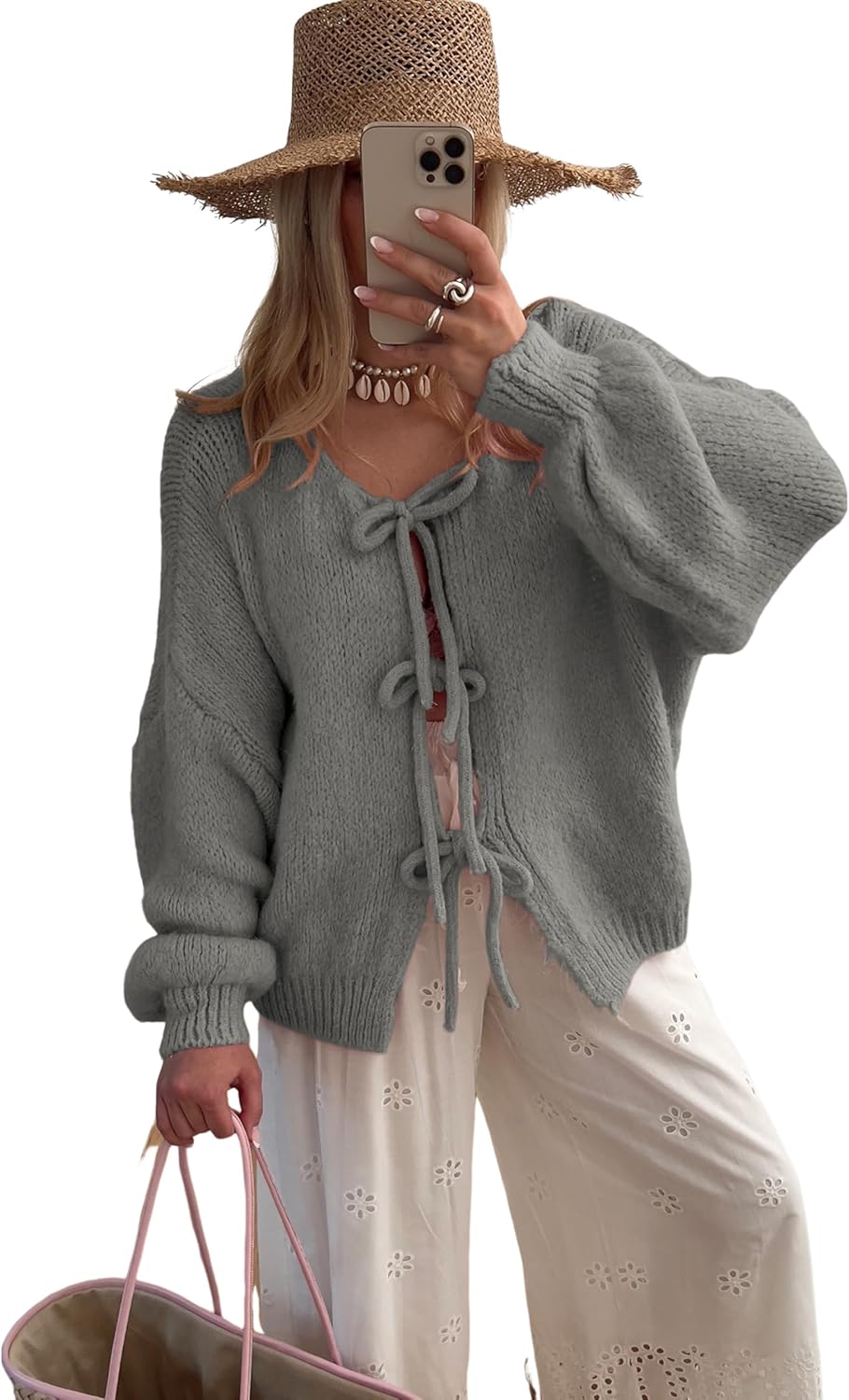 Bowtie Oversized Knit Sweater Cardigan
