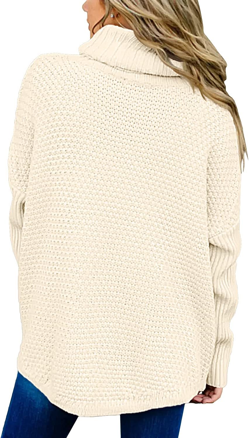 Women's Oversized Turtleneck Long Sleeve Casual Pullover Knit Tunic Sweater