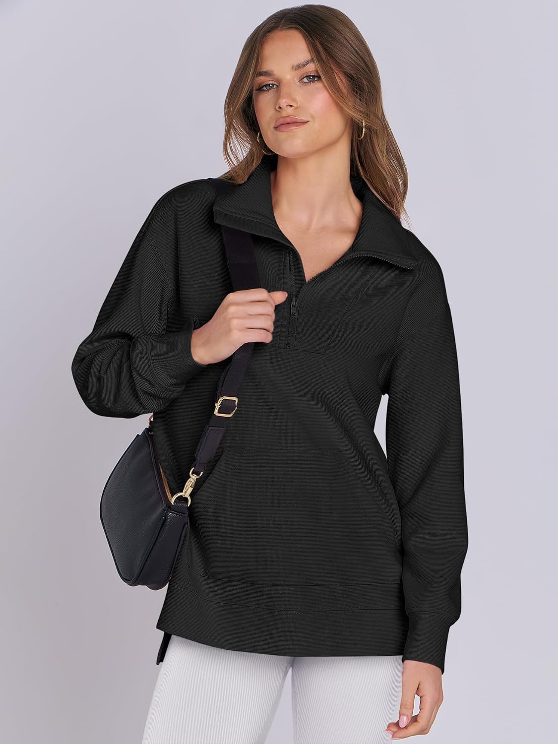 Oversized High Neck Half Zip Knit Sweatshirts