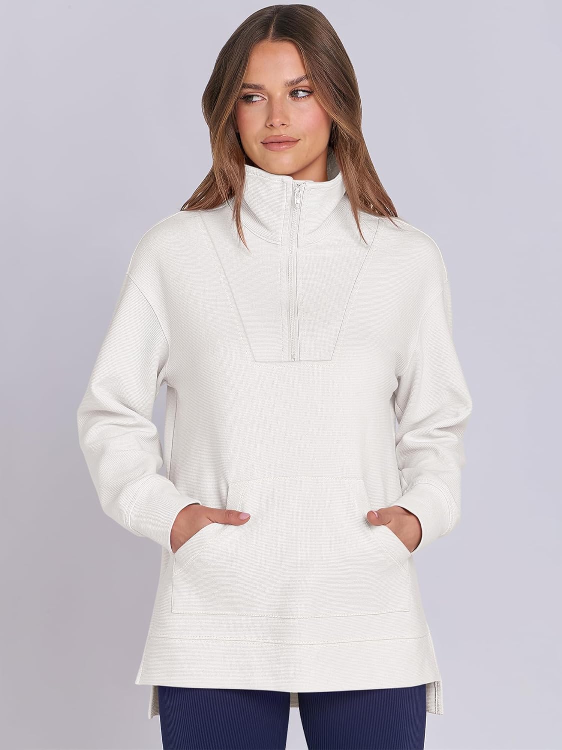 Oversized High Neck Half Zip Knit Sweatshirts