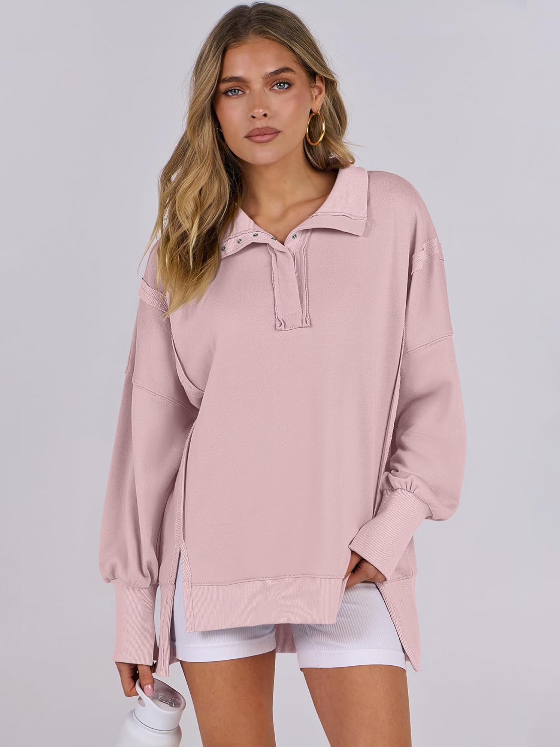 Women's Oversized Casual Loose Button Up Henley Pullover Sweatshirts